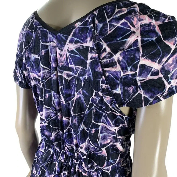 Simply Vera Wang Short Sleeve Tie Waist Shirt Dress Size L Purple Abstract - Picture 10 of 16